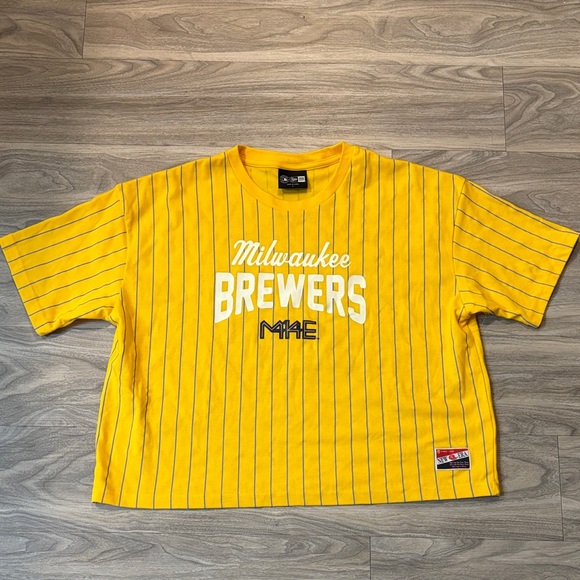 New Era Tops - New Era Yellow Striped Milwaukee Brewers Tee